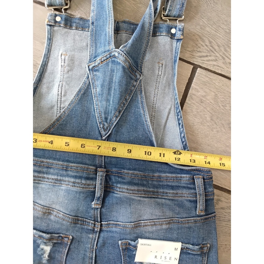 Risen Jeans Distressed Denim Overall Dress Medium Wash Frayed Hem RDS6026 M NWT - Picture 6 of 6